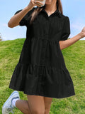 EZwear Vestido smock de manga farol bajo con fruncido