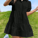 EZwear Vestido smock de manga farol bajo con fruncido