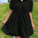 EZwear Vestido smock de manga farol bajo con fruncido
