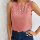 LUNE Blusa con cuenta de perla ribete en abanico