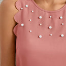 LUNE Blusa con cuenta de perla ribete en abanico