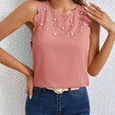 LUNE Blusa con cuenta de perla ribete en abanico