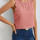 LUNE Blusa con cuenta de perla ribete en abanico