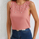 LUNE Blusa con cuenta de perla ribete en abanico