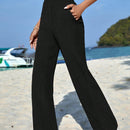 Pantalones casuales de pierna recta y cintura alta con bolsillos diagonales dobles
