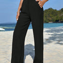 Pantalones casuales de pierna recta y cintura alta con bolsillos diagonales dobles