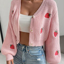 Moosta cardigan holgado de mujer con mangas farol, hombros caidos y bordado de fresa de estilo casual