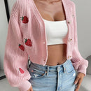 Moosta cardigan holgado de mujer con mangas farol, hombros caidos y bordado de fresa de estilo casual