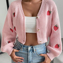 Moosta cardigan holgado de mujer con mangas farol, hombros caidos y bordado de fresa de estilo casual