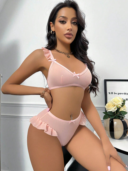 Set de lenceria con lazo delantero ribete con fruncido