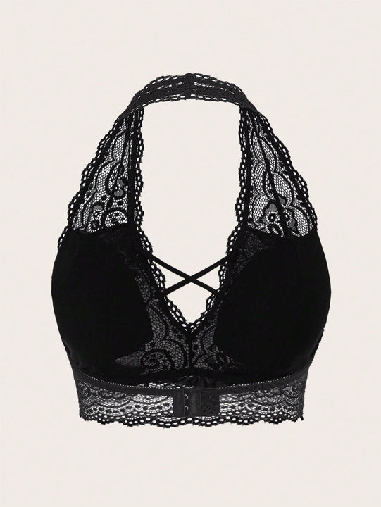 ROMWE Fairycore Sujetador con encaje floral con tira cruzada