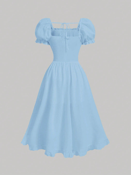 MOD Vestido de manga farol pecho con fruncido bajo con fruncido