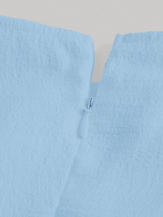 MOD Vestido de manga farol pecho con fruncido bajo con fruncido