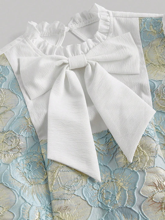 MOD Camisa 2 en 1 con estampado floral de manga farol con lazo delantero