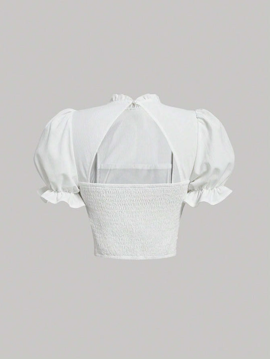 MOD Camisa 2 en 1 con estampado floral de manga farol con lazo delantero