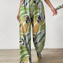 Pantalones de pierna ancha con estampado de pincelada de cintura con cordon
