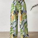 Pantalones de pierna ancha con estampado de pincelada de cintura con cordon