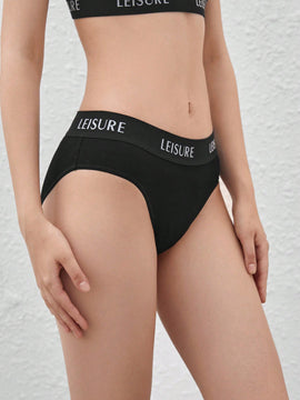 Leisure Conjunto De Sujetador Impreso En Letras Negras Para Las Mujeres, Conjunto De Lenceria