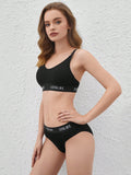 Leisure Conjunto De Sujetador Impreso En Letras Negras Para Las Mujeres, Conjunto De Lenceria