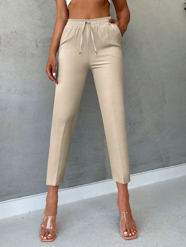 Pantalones de cintura con cordon con bolsillo oblicuo