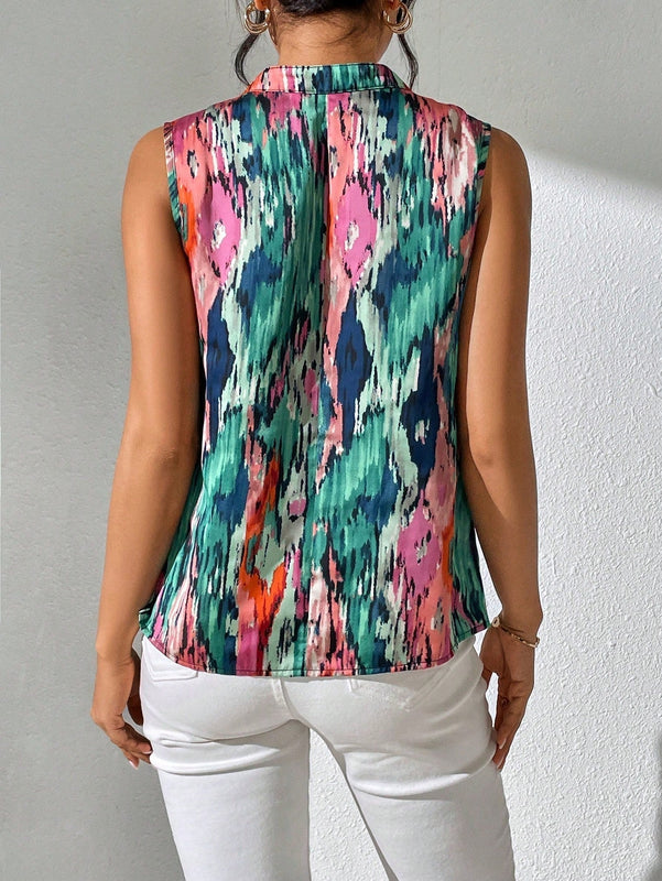 Prive Camisa sin manga con estampado escote drapeado