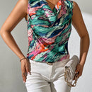 Prive Camisa sin manga con estampado escote drapeado