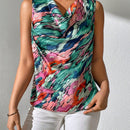 Prive Camisa sin manga con estampado escote drapeado
