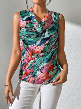 Prive Camisa sin manga con estampado escote drapeado