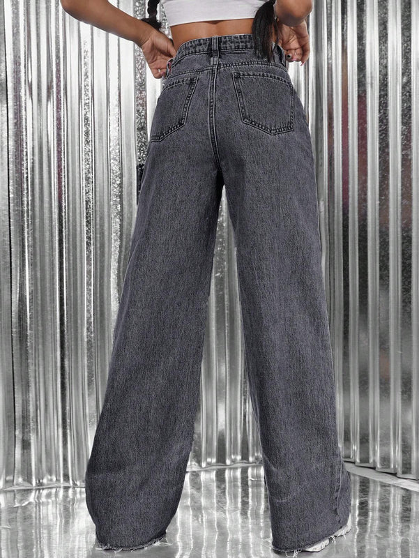 Jeans unicolor escalonado cintura