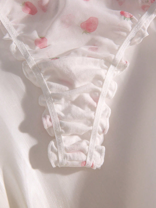 3 piezas Bragas con estampado de fruta ribete en forma de lechuga