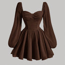 MOD Vestido escote corazon de manga farol pecho con fruncido