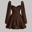 MOD Vestido escote corazon de manga farol pecho con fruncido