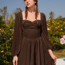 MOD Vestido escote corazon de manga farol pecho con fruncido