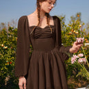 MOD Vestido escote corazon de manga farol pecho con fruncido