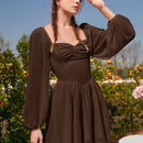 MOD Vestido escote corazon de manga farol pecho con fruncido