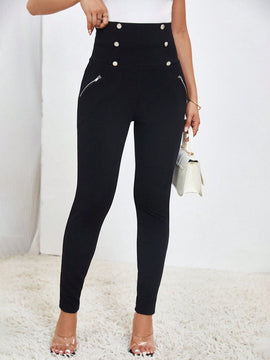 Pantalones ajustados de talle alto ultra con diseno de boton