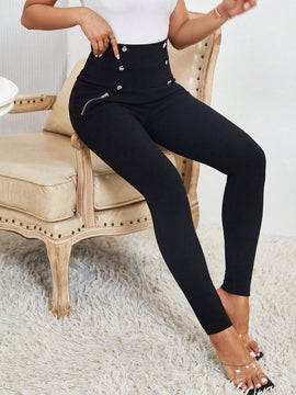 Pantalones ajustados de talle alto ultra con diseno de boton