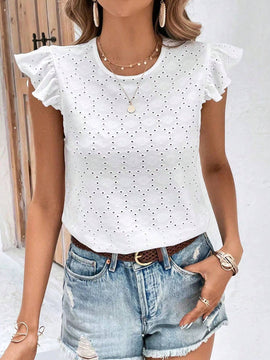Frenchy Camiseta con bordado con ojal de manga mariposa