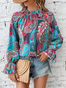 LUNE Blusa con estampado de paisley de manga con volante