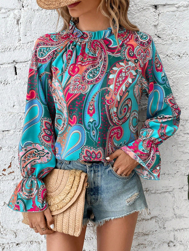 LUNE Blusa con estampado de paisley de manga con volante