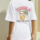 Camiseta amplia jugo con con estampado de letra de hombros caidos