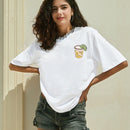 Camiseta amplia jugo con con estampado de letra de hombros caidos