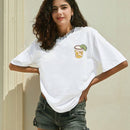 Camiseta amplia jugo con con estampado de letra de hombros caidos