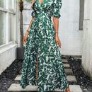VCAY Vestido con estampado de manga farol de muslo con abertura