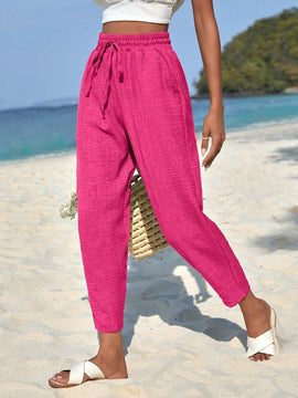 Pantalones de cintura con cordon con bolsillo oblicuo