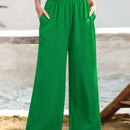 Essnce pantalones casuales sueltos de pierna ancha con bolsillos y cintura fruncida de unicolor para mujeres
