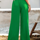 Essnce pantalones casuales sueltos de pierna ancha con bolsillos y cintura fruncida de unicolor para mujeres