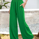 Essnce pantalones casuales sueltos de pierna ancha con bolsillos y cintura fruncida de unicolor para mujeres