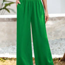 Essnce pantalones casuales sueltos de pierna ancha con bolsillos y cintura fruncida de unicolor para mujeres