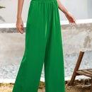 Essnce pantalones casuales sueltos de pierna ancha con bolsillos y cintura fruncida de unicolor para mujeres